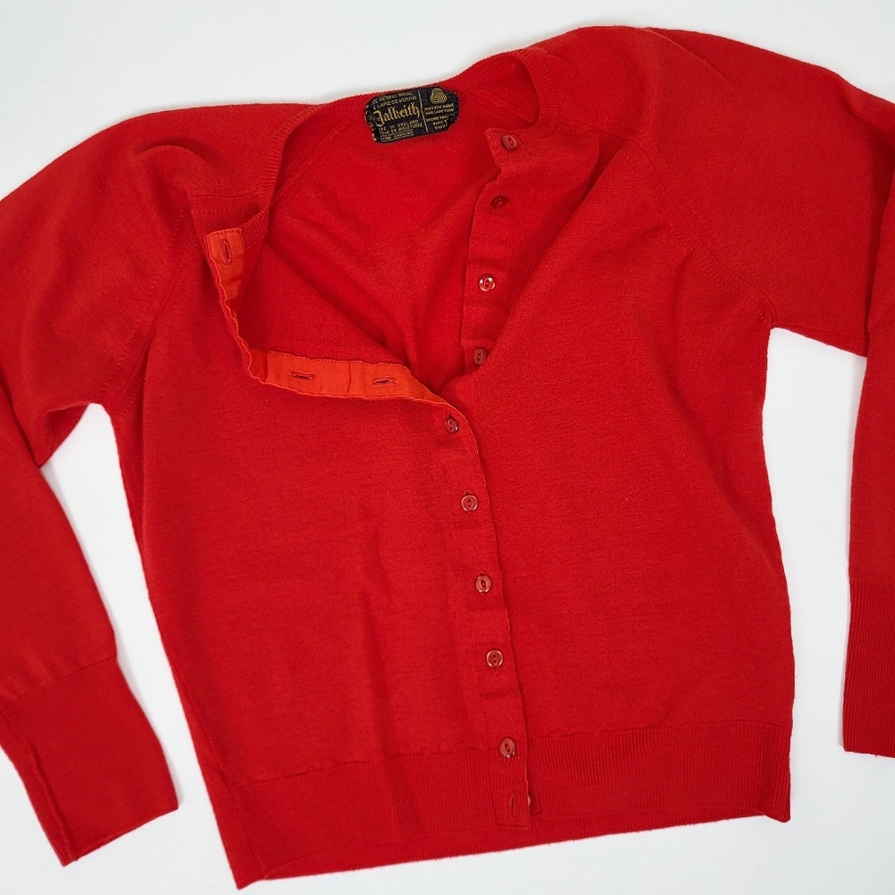 60’s Merino Wool Knit Cardigan Fitted Vintage 3/4 sleeve button down up - Picture 11 of 13